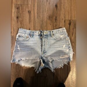 Agolde Distressed Light Blue Denim Shorts